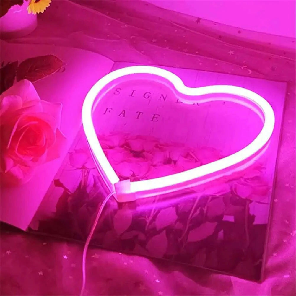 1PC Neon Heart Lights Pink Heart Neon Sign Heart Led Light Led Heart Lamp Heart Decorations For Home Hanging Heart Gifts Decor