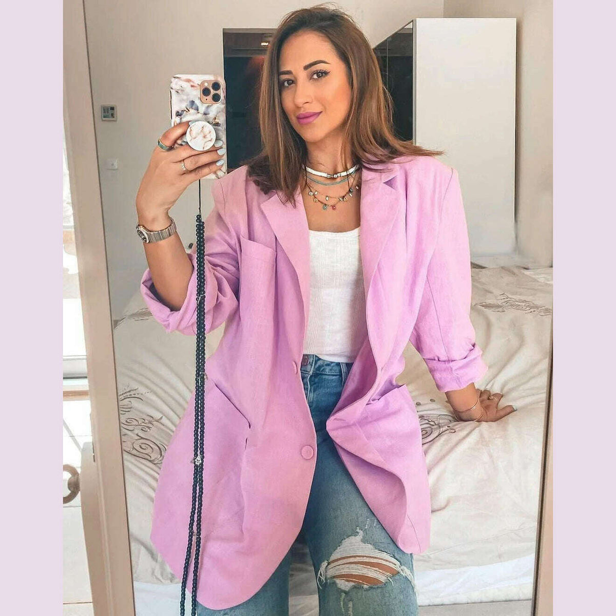 2023 Fashion Autumn Solid Shoulder Pads Blazer For Women Casual Long Sleeve Single-Breasted Loose Coat Tops Female Green Outwear