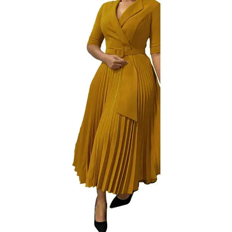 2024 Dashiki African Dresses for Women Autumn Elegant Half Sleeve V-neck Polyester Pleat Dress Ankara Dresses African Clothes