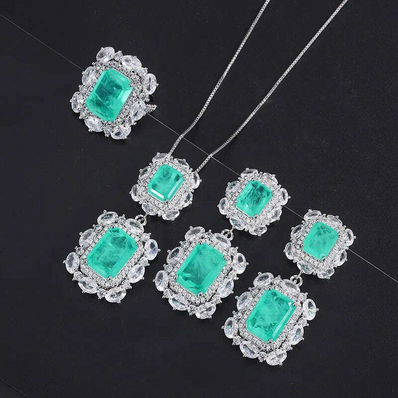2024 New 925 Sterling Silver Paraiba Necklace Pendant Ring Earring Women Luxury wedding anniversary Gift Party Fine Jewelry Set