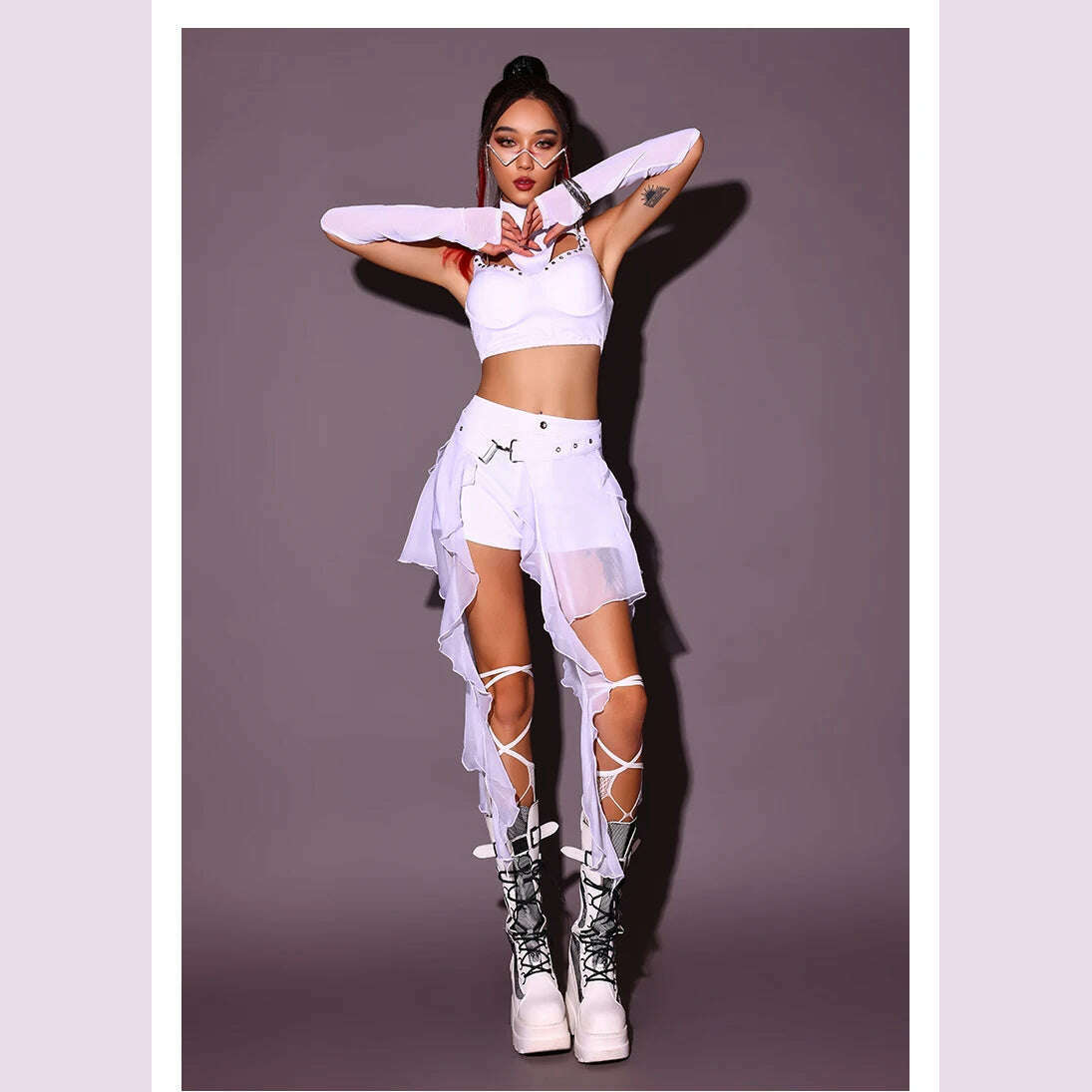 2024 New Jazz Dance Costumes For Women White Loose Kpop Outfits Girls Group Gogo Dancers Dress Nightclub Bar Stage Wear DN17932