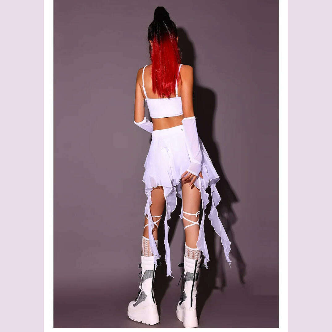 2024 New Jazz Dance Costumes For Women White Loose Kpop Outfits Girls Group Gogo Dancers Dress Nightclub Bar Stage Wear DN17932