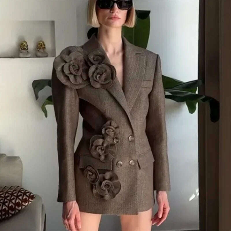 2025 Spring New Elegant Commuting Style Handmade Embroidered Flower Decoration Spliced Double Row Button Women's Suit Jacket