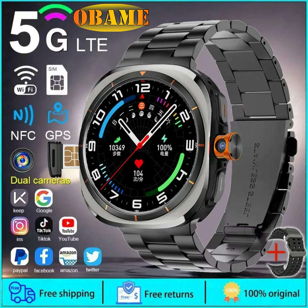 2025New U8 Ultra AMOLED Android 9.0 Smart Watch Men Women Galaxy Watch 7 Ultra 4G 5G SIM Card WiFi GPS NFC Camera Sport Watches