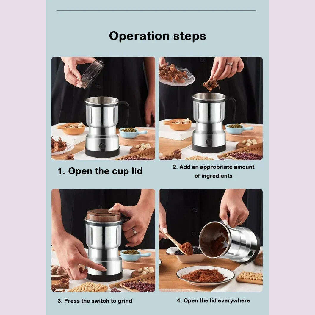 220V Multifunction Coffee Grinder Stainless Steel Blade Electric Herbs Beans Mill Spices Nuts Grains Cafe Bean Grinding Machine