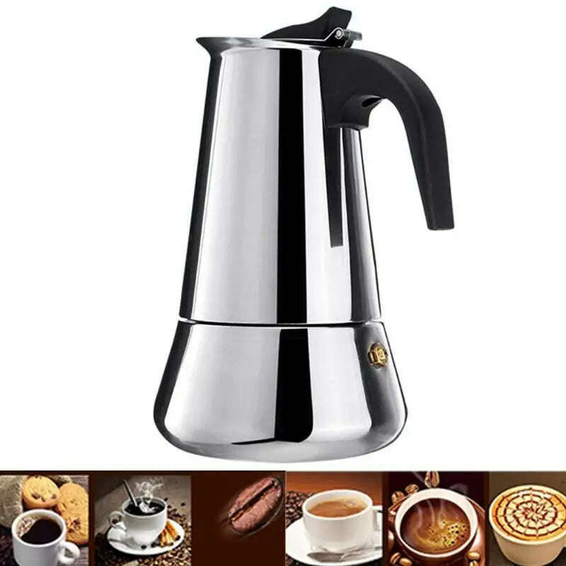 2/4/6/9 Cups Coffee Pot Stainless Steel Mocha Espresso Latte Stovetop Filter Moka Coffee Maker Coffee Pot for Kitchen WF1111