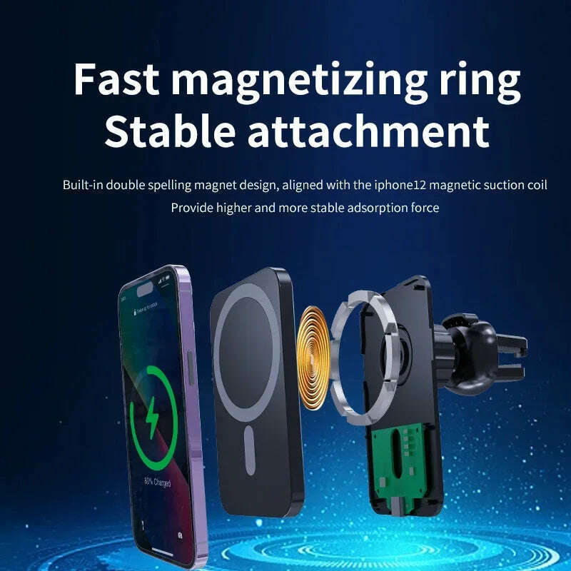 30W Magnetic Wireless Car Charger MacSafe for iPhone 15 14 13 12 Pro Max Xiaomi Samsung Magnet Air Vent Mount Phone Holder Stand