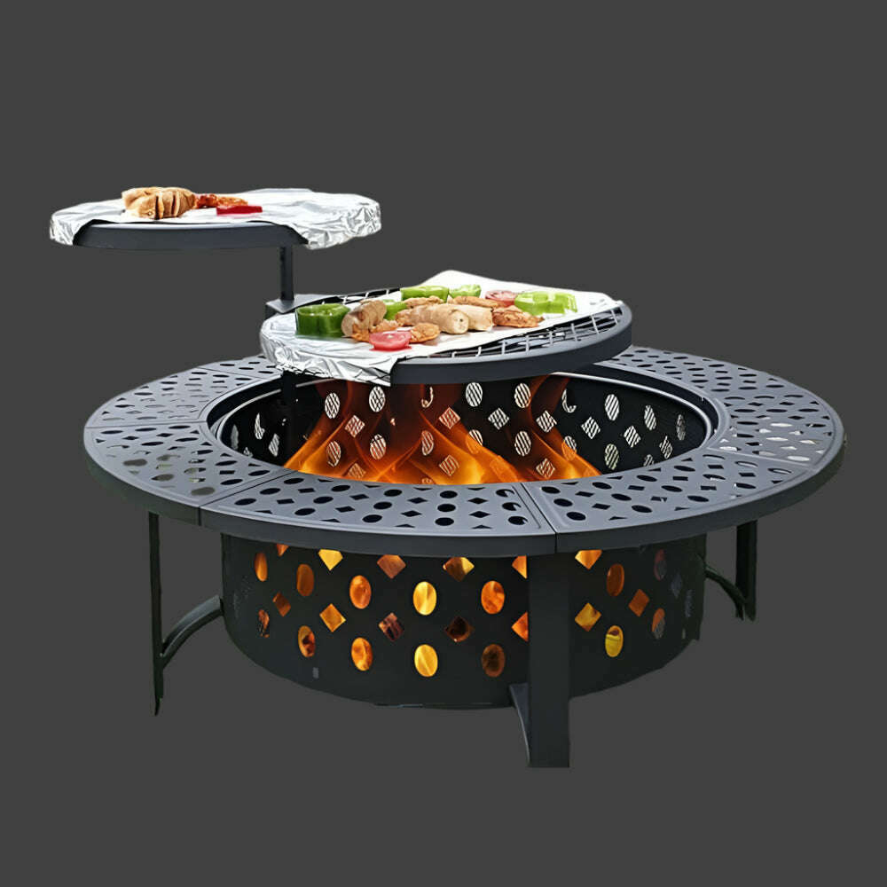 36 Inch Three in One Fire Pit with 2 Grills, Outdoor Wood Burning Fire Pit with Cover, Matchstick, and Circular Waterproof Cover