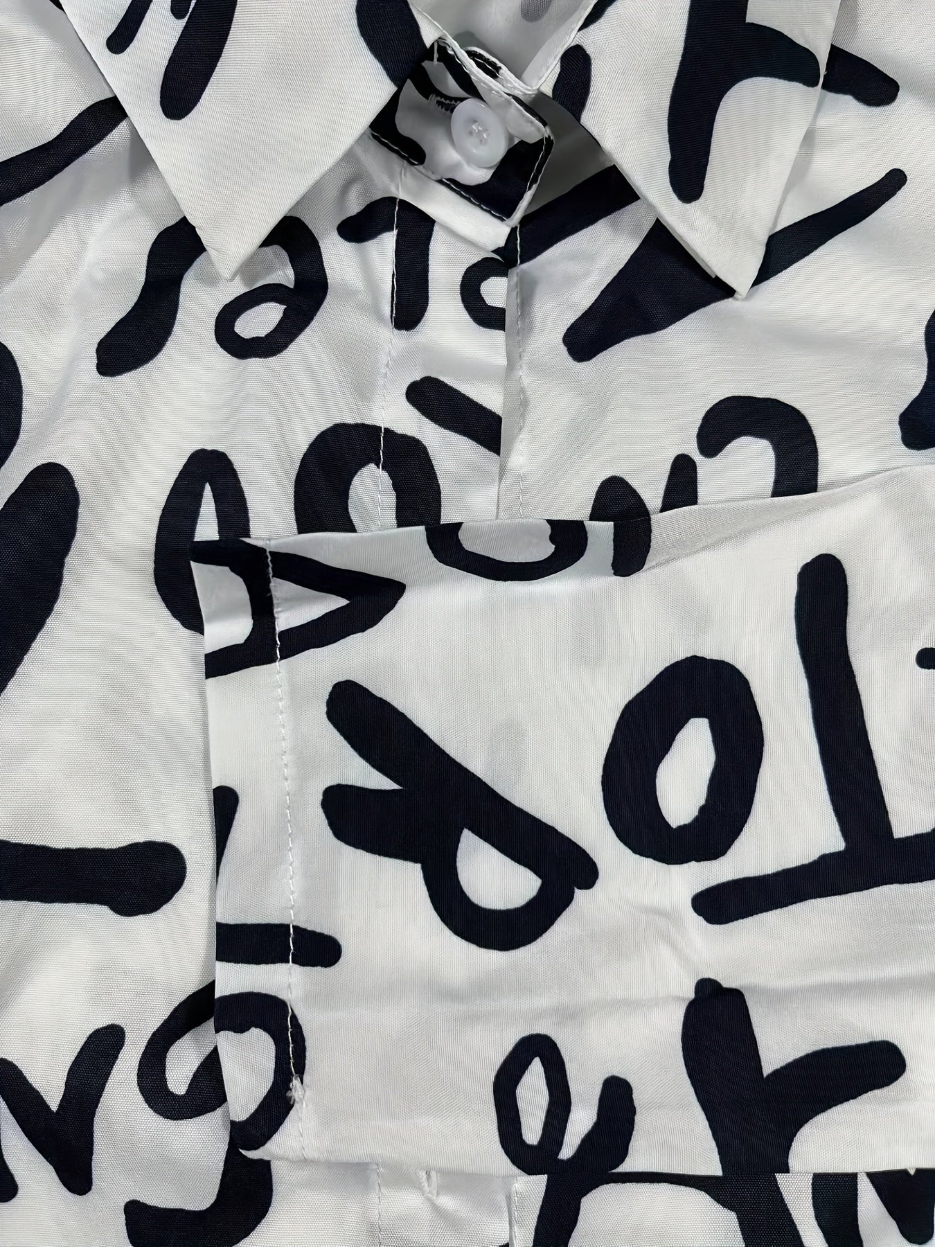 Fashionable Letter Print Dress with Belted Waist - Long Sleeve Button-Up Shirt Dress for Casual Style