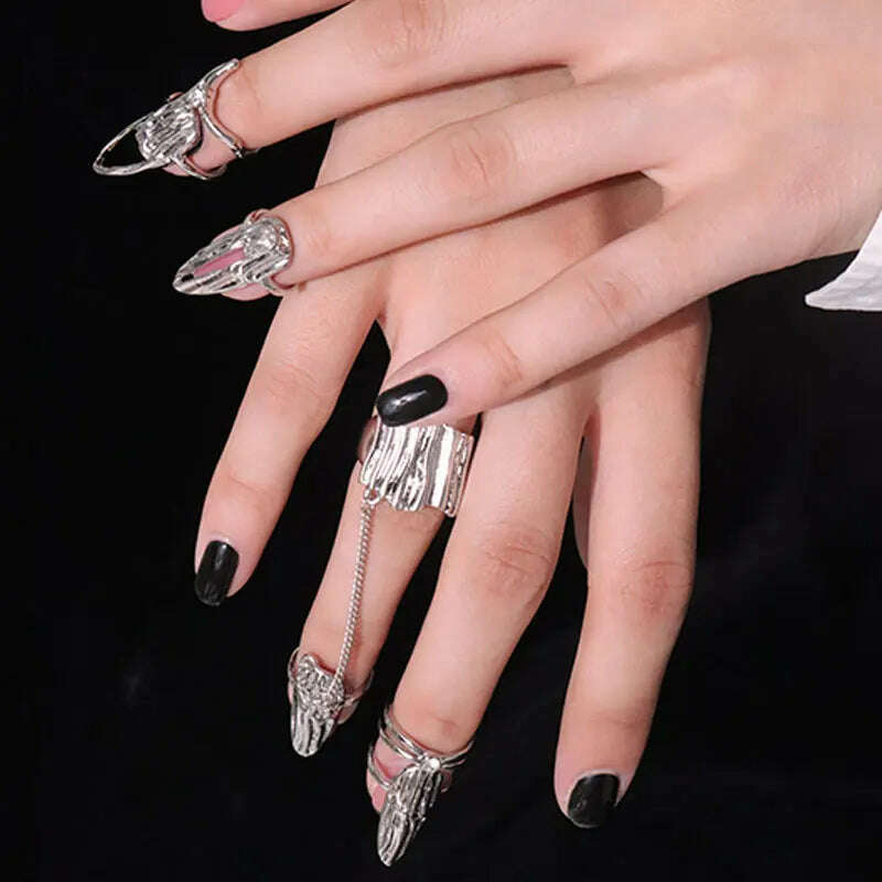 4Pcs/Set CyberPunk Metal Chain Alien Lava Zircon Decorate Nail Ring for Women Cool Girl Party Personality Y2K Jewelry HUANZHI