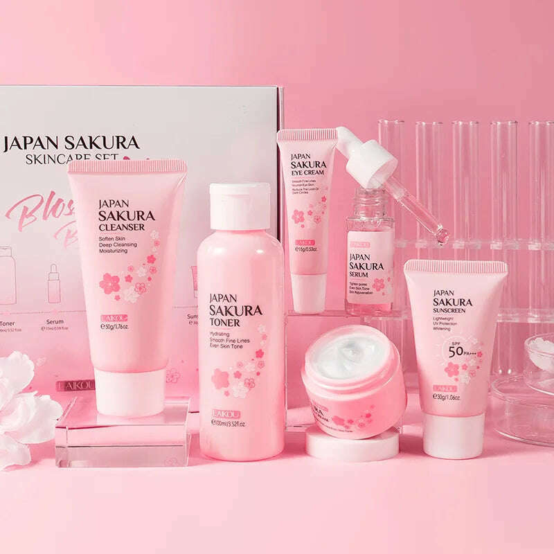 5/6pcs Sakura Skin Care Sets Face Cream Serum Toner Facial Cleanser Sunscreen Eye Cream Face Skin Care Products