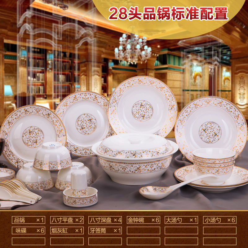 Porcelain Dinner Set Bone China Tableware Ceramic Dish Ensemble Dinnerware Collection Elegant Diner Service Kit - Kimlud