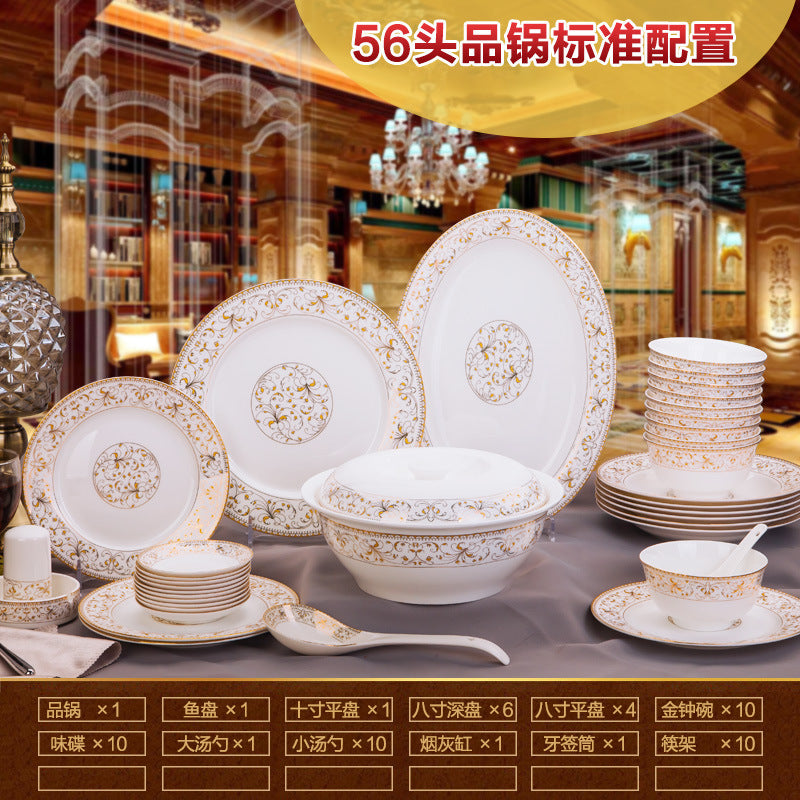 Porcelain Dinner Set Bone China Tableware Ceramic Dish Ensemble Dinnerware Collection Elegant Diner Service Kit - Kimlud