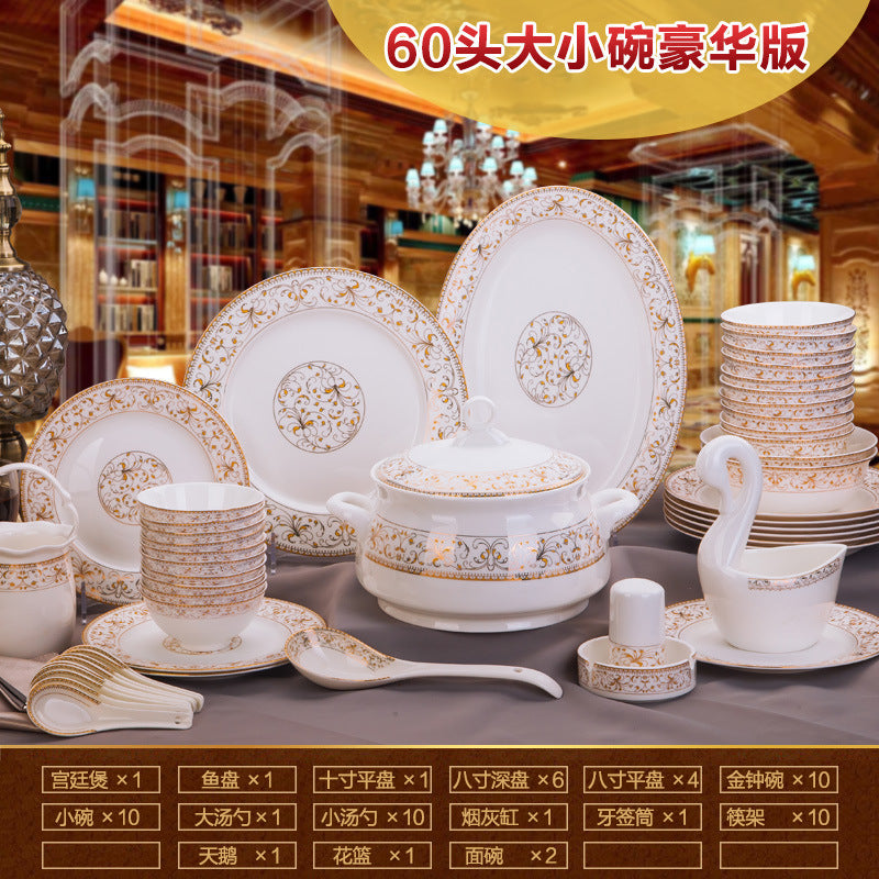 Porcelain Dinner Set Bone China Tableware Ceramic Dish Ensemble Dinnerware Collection Elegant Diner Service Kit - Kimlud