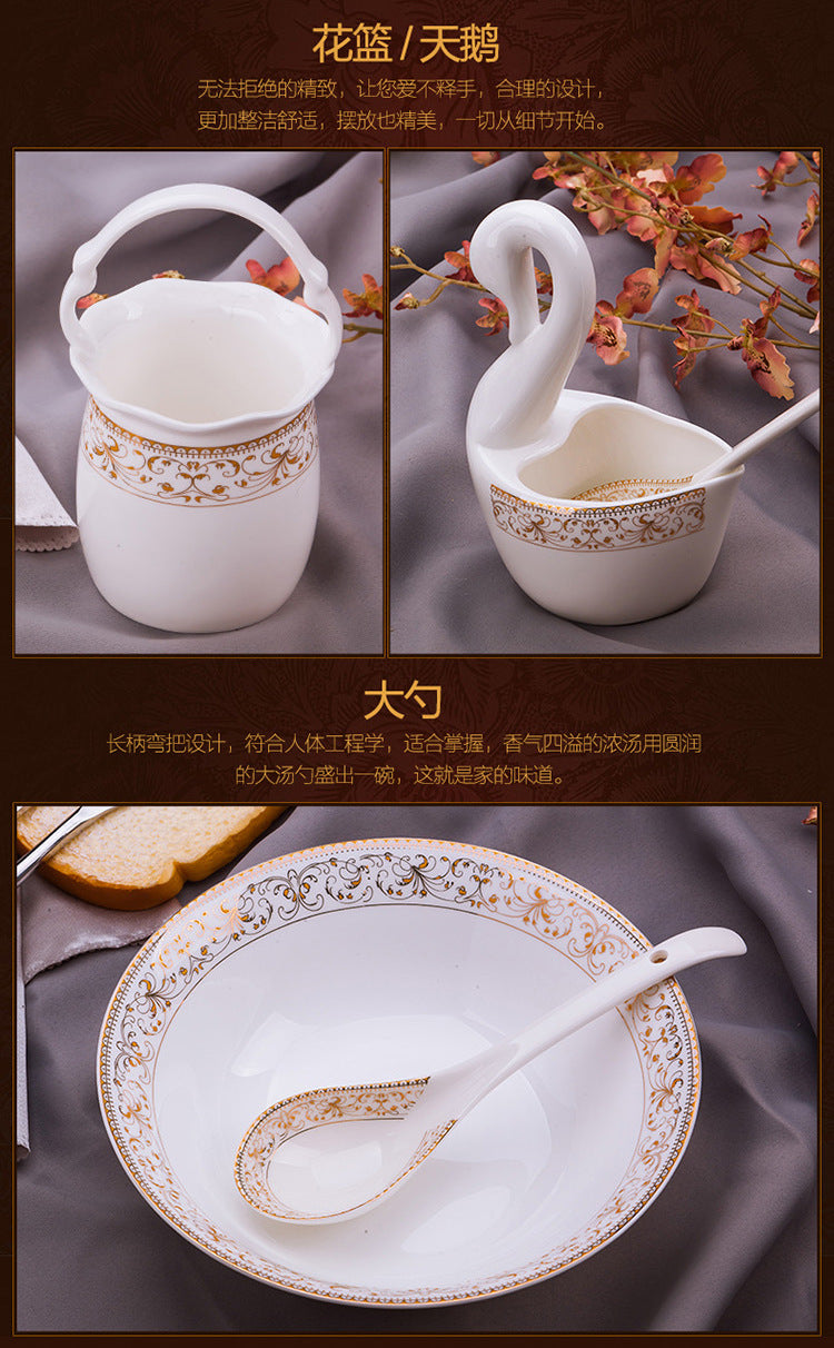 Porcelain Dinner Set Bone China Tableware Ceramic Dish Ensemble Dinnerware Collection Elegant Diner Service Kit - Kimlud
