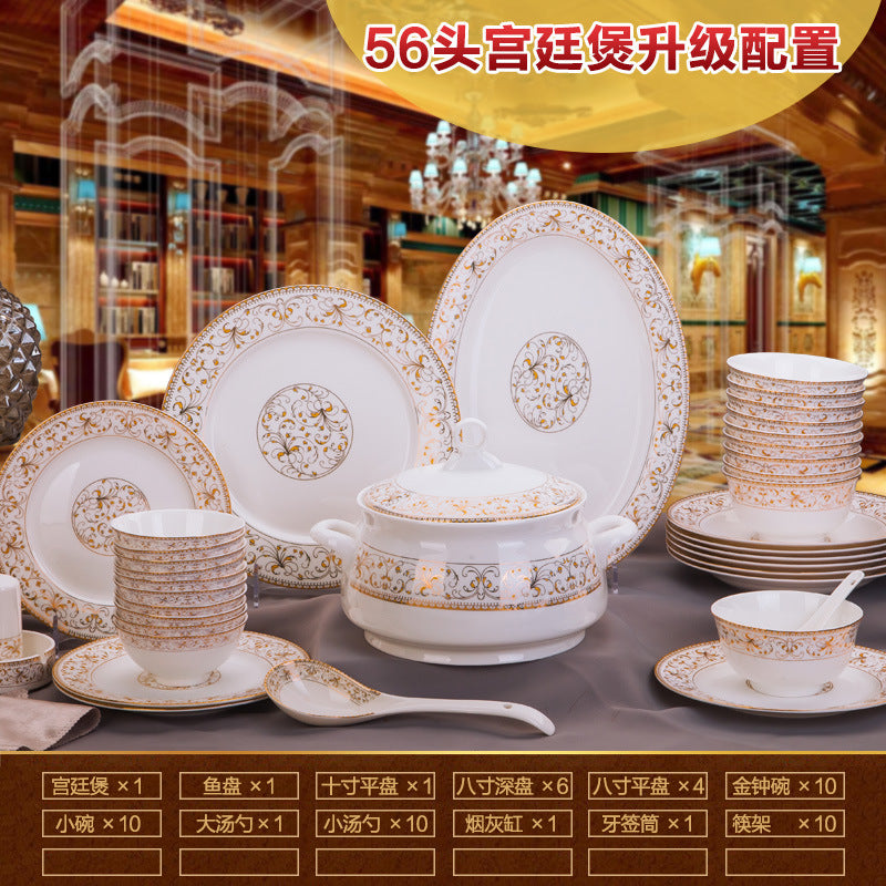 Porcelain Dinner Set Bone China Tableware Ceramic Dish Ensemble Dinnerware Collection Elegant Diner Service Kit - Kimlud