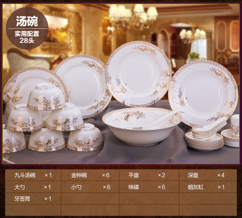 Porcelain Dinner Set Bone China Tableware Ceramic Dish Ensemble Dinnerware Collection Elegant Diner Service Kit - Kimlud