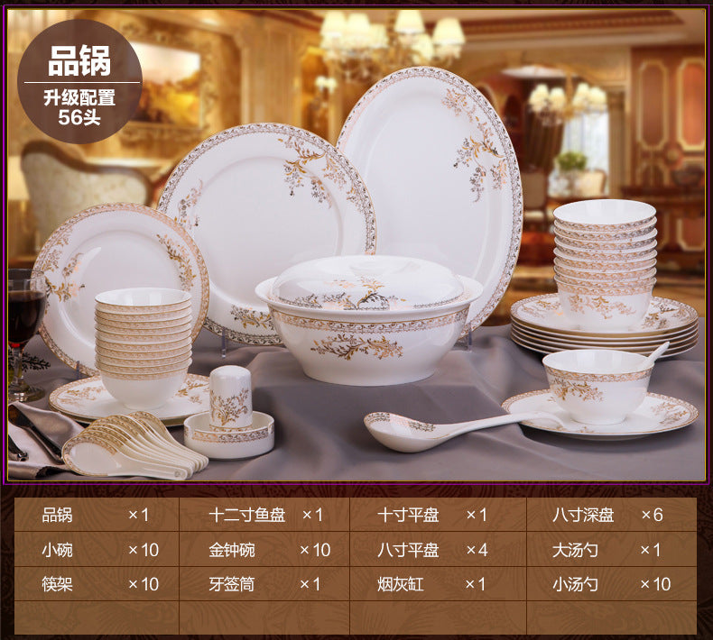 Porcelain Dinner Set Bone China Tableware Ceramic Dish Ensemble Dinnerware Collection Elegant Diner Service Kit - Kimlud