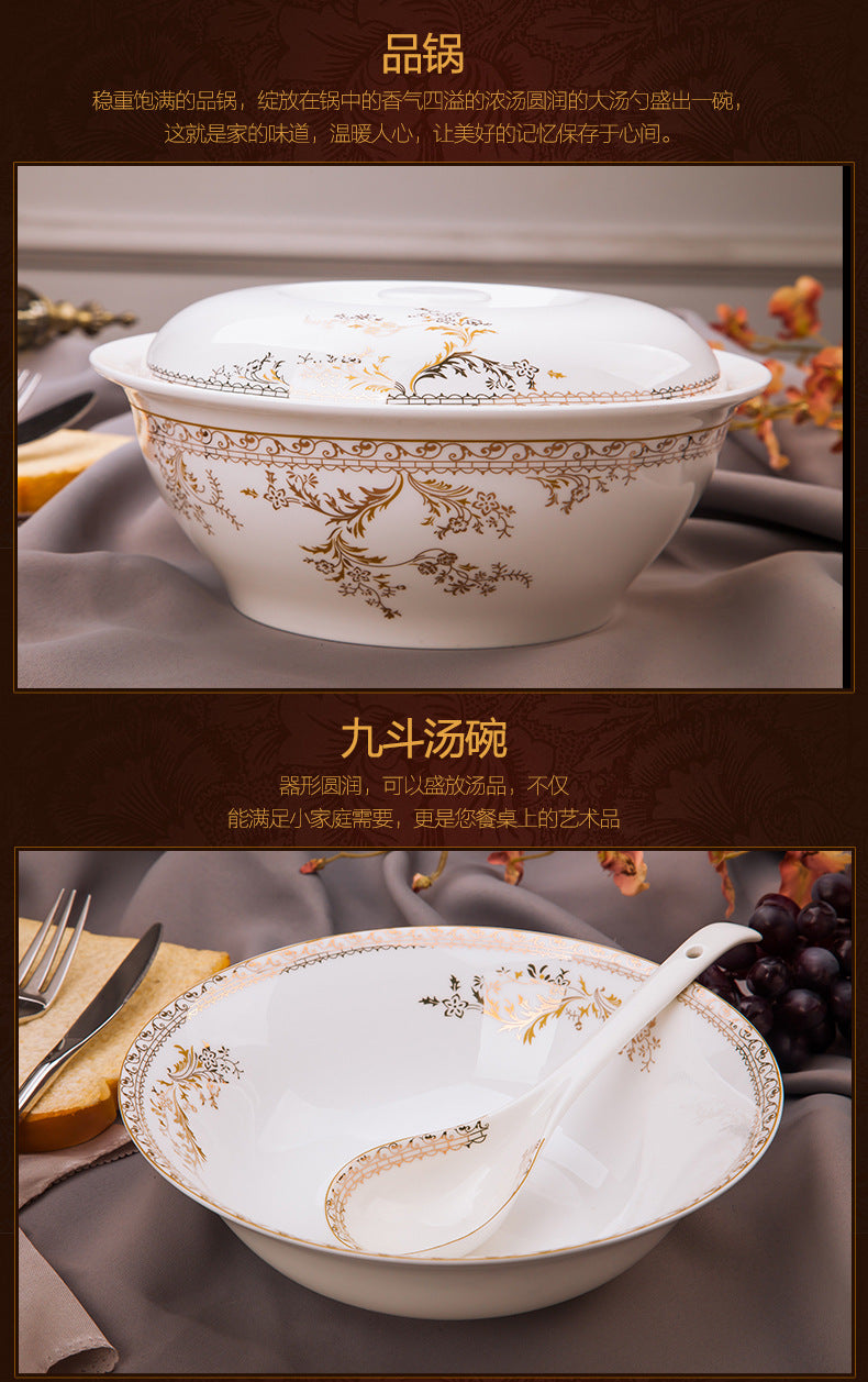 Porcelain Dinner Set Bone China Tableware Ceramic Dish Ensemble Dinnerware Collection Elegant Diner Service Kit - Kimlud