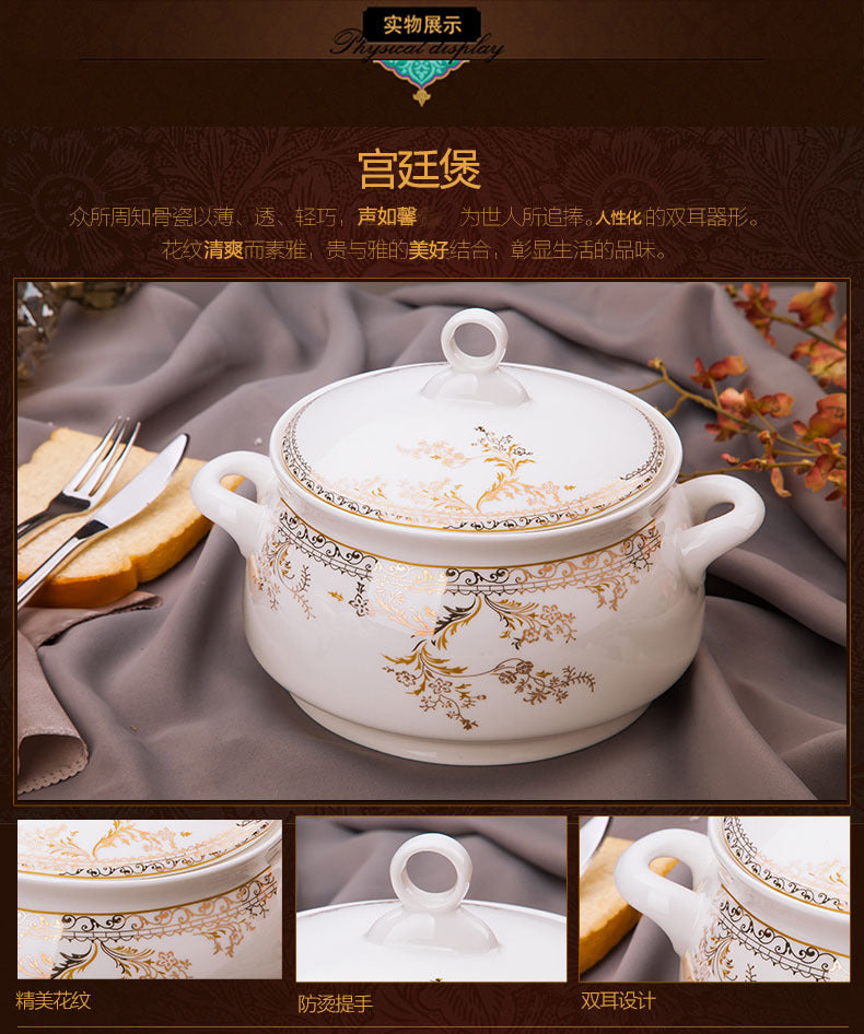 Porcelain Dinner Set Bone China Tableware Ceramic Dish Ensemble Dinnerware Collection Elegant Diner Service Kit - Kimlud