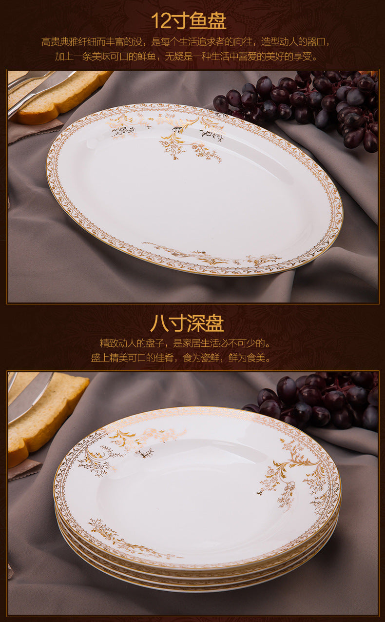 Porcelain Dinner Set Bone China Tableware Ceramic Dish Ensemble Dinnerware Collection Elegant Diner Service Kit - Kimlud