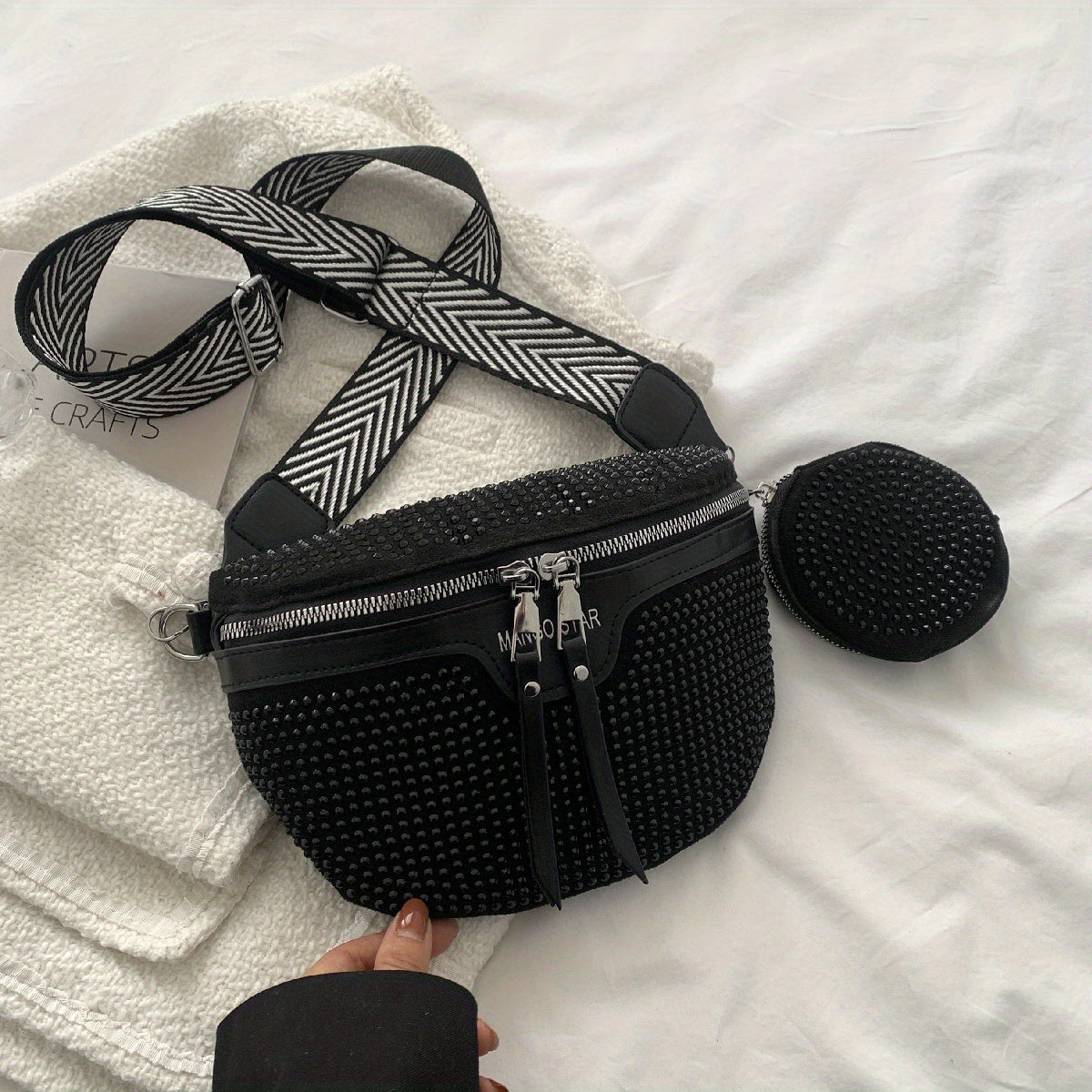 Rhinestone Waist Bag With Coin Purse, Fashion Crossbody Bag, Women's Glitter Chest Bag for Carnaval Music Festival