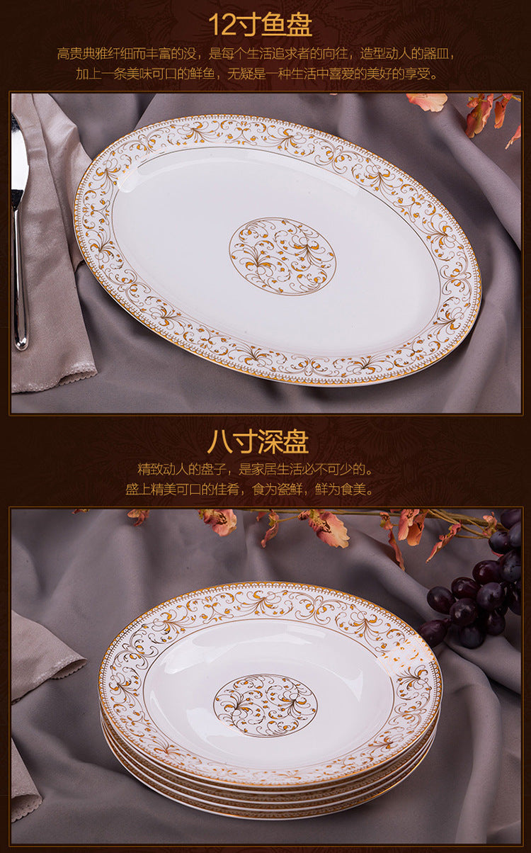 Porcelain Dinner Set Bone China Tableware Ceramic Dish Ensemble Dinnerware Collection Elegant Diner Service Kit - Kimlud