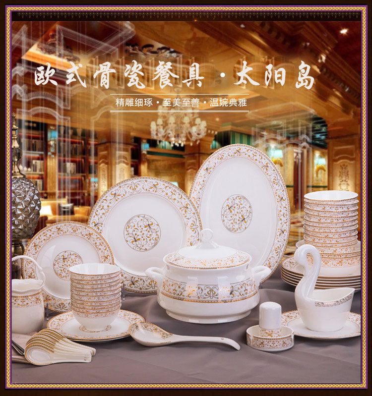 Porcelain Dinner Set Bone China Tableware Ceramic Dish Ensemble Dinnerware Collection Elegant Diner Service Kit - Kimlud
