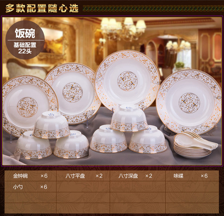 Porcelain Dinner Set Bone China Tableware Ceramic Dish Ensemble Dinnerware Collection Elegant Diner Service Kit - Kimlud