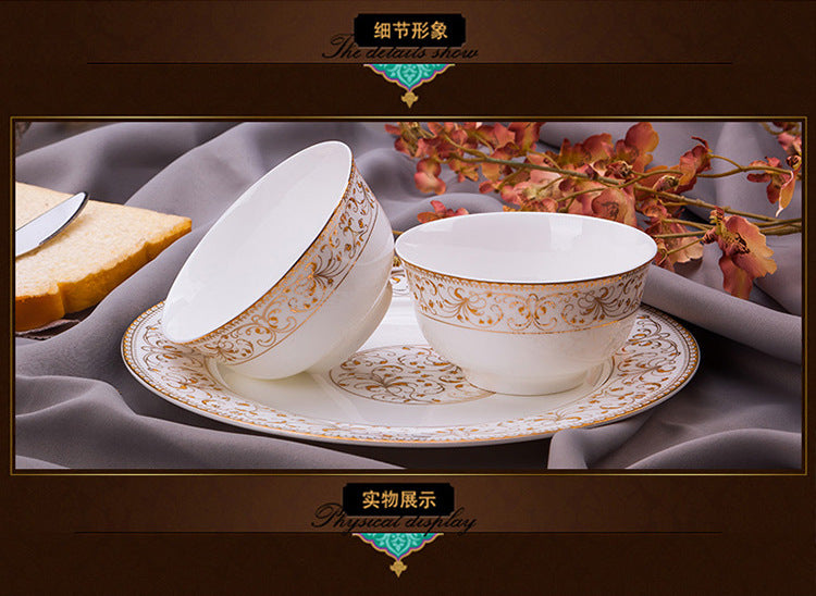 Porcelain Dinner Set Bone China Tableware Ceramic Dish Ensemble Dinnerware Collection Elegant Diner Service Kit - Kimlud
