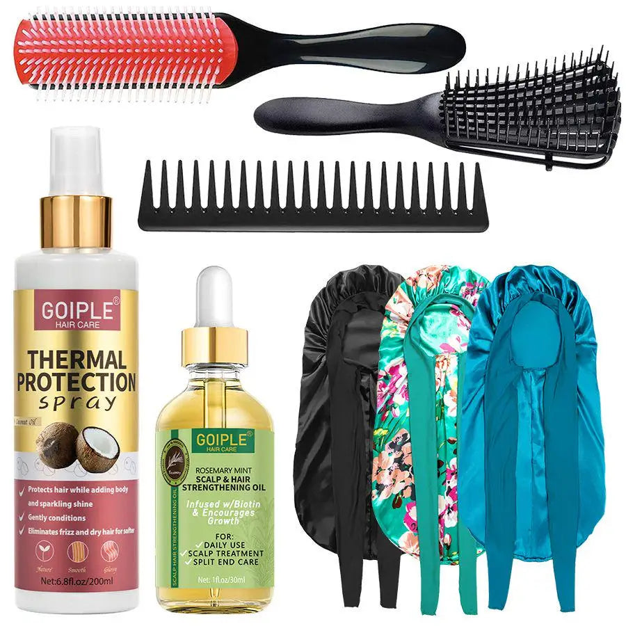 Heat Protection Spray Thermal Protector Serum Hair Growth Essential Oil Sleep Bonnet with Brush Moisturize Care...