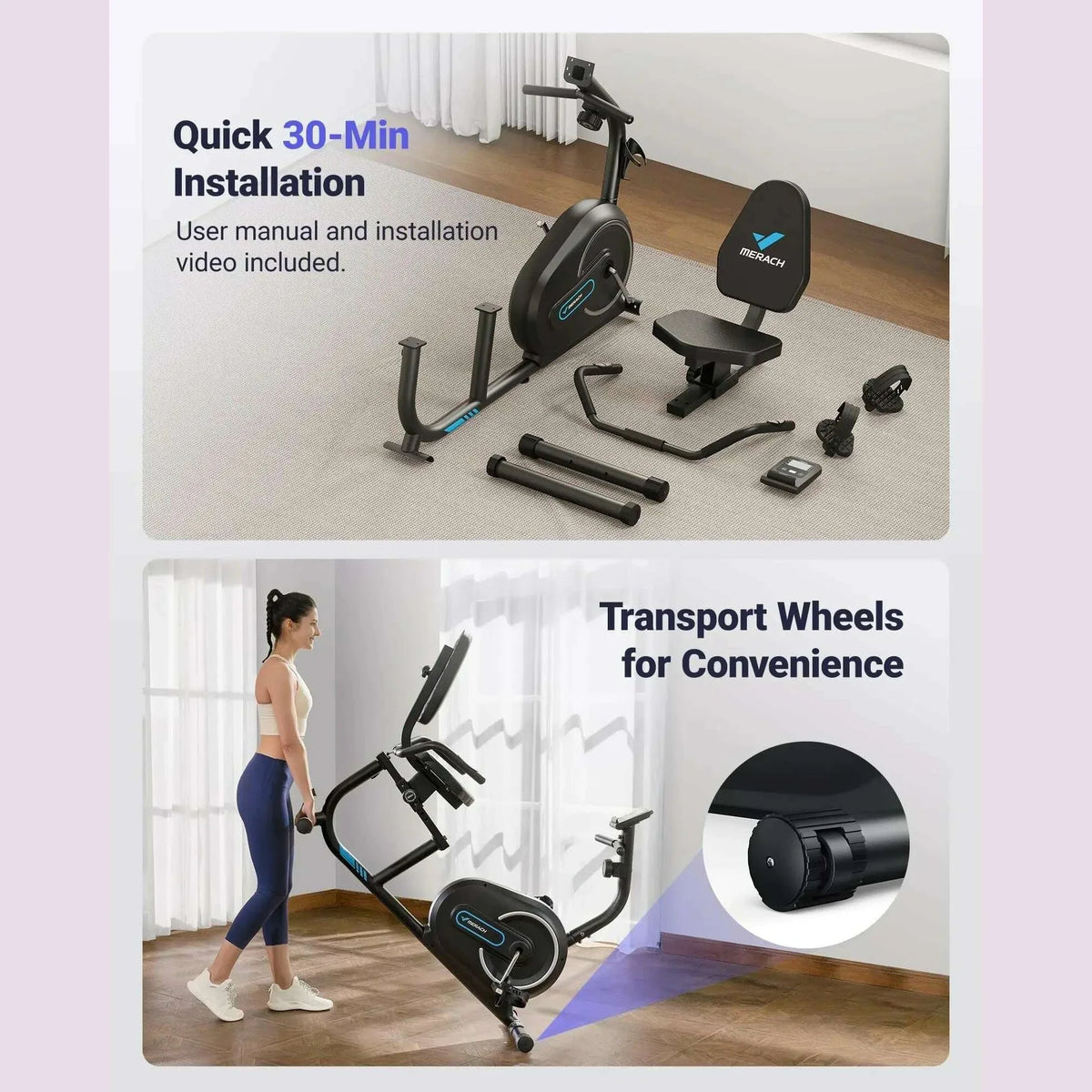 MERACH Recumbent Exercise Bike for Home with Smart Bluetooth Exclusive App Connectivity Heart Rate Handle Magnetic Bikes S08