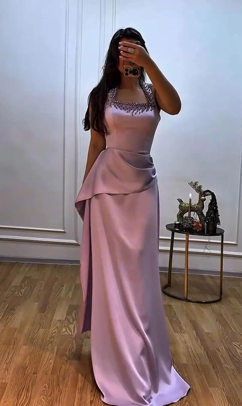 Ofherown Purple Rhinestone Beaded Satin Prom Gown Halter Formal Evening Dress Women Bodycon Party Dress 2026 New Customized