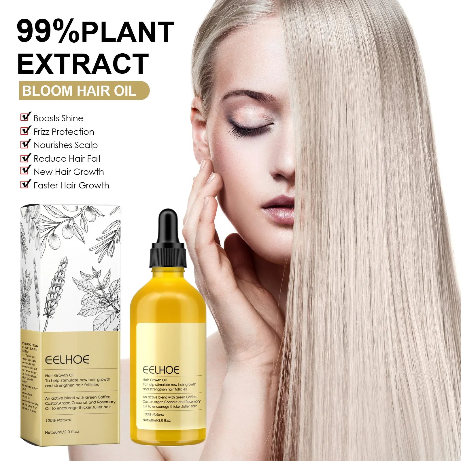 EELHOE Rosemary Essential Oil Repair Damaged Hair Smoothing Treatment Anti Baldness Scalp Treatment Nourishing Hair Growth Oil