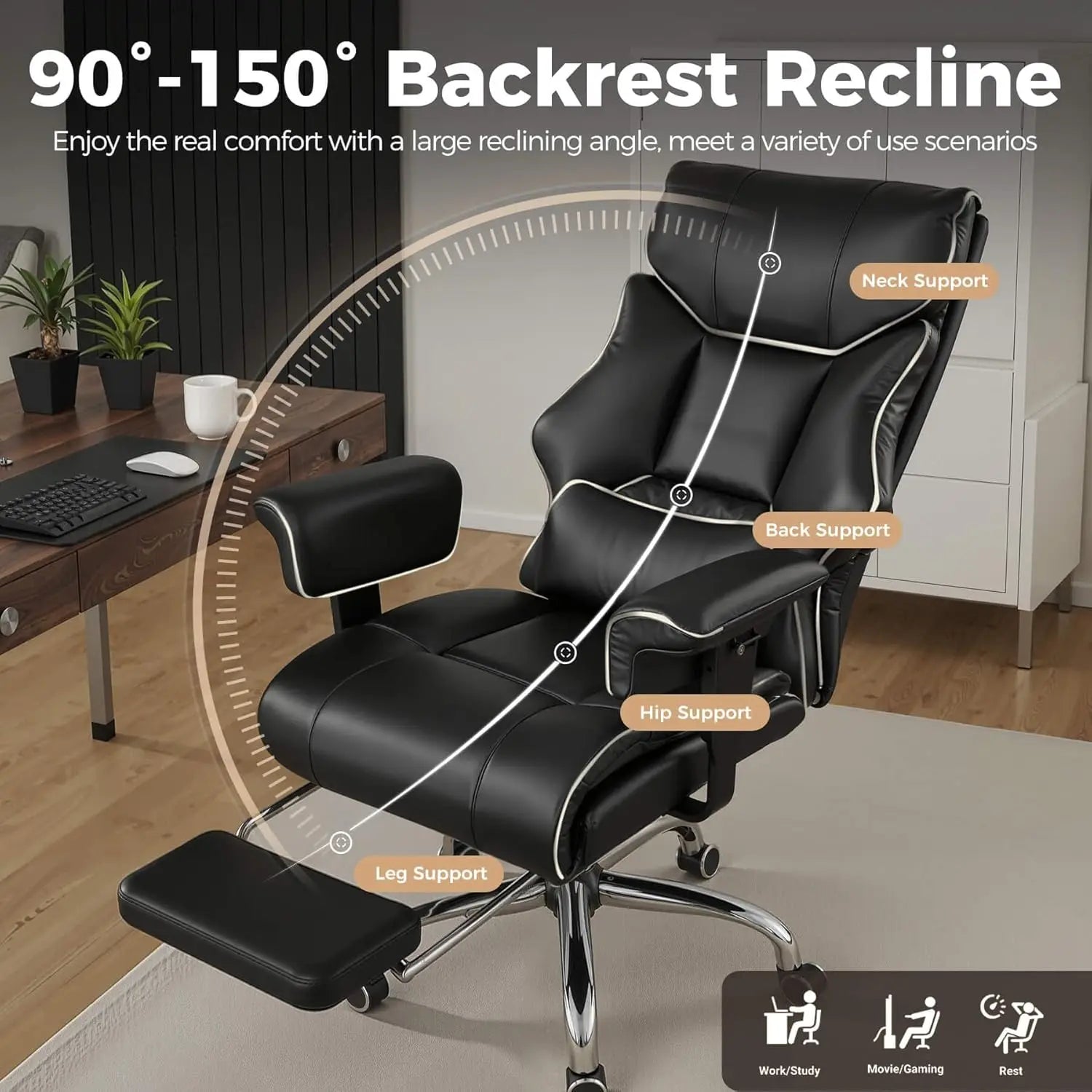COMHOMA Big and Tall Office Chair 400lbs High Back Leather Executive Chair with Ergonomic Lumbar Support & Pocket Spring...