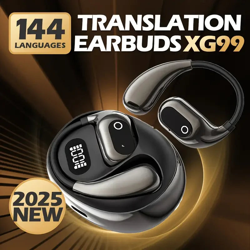 2025 new AI real-time translation headset, LED power display, 144 language translation headset, Type-C charging port