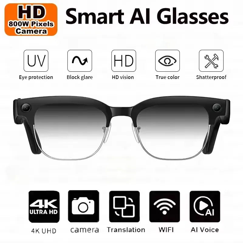 2026 New AI Smart Glasses 4K 8MP HD Camera Video 1080P 100+ Languages Translation WiFi Sunglasses Bluetooth Call Music...