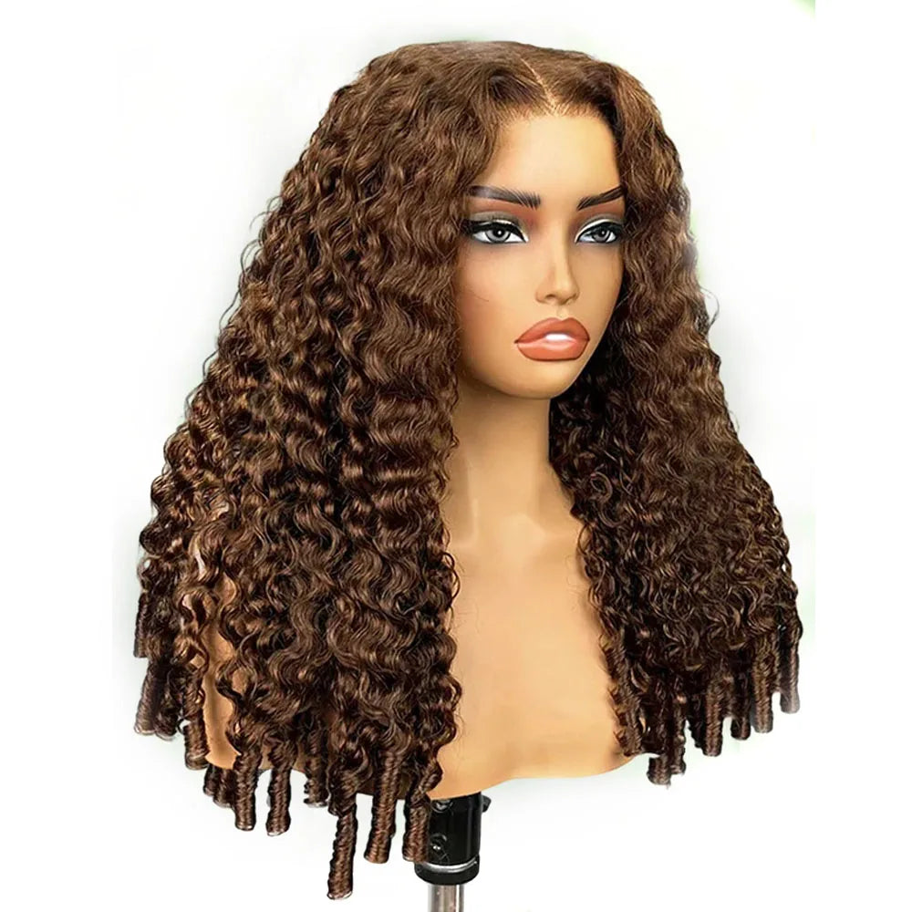 Chocolate Brown Burmese Curly 13x4 13x6 HD Lace Frontal Wig Invisible Strap 360 Full Lace Glueless Wig Lace Front Human...