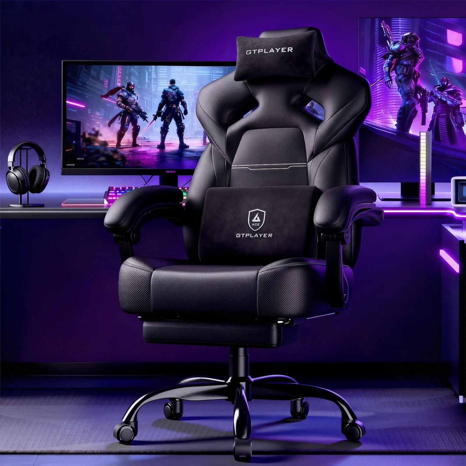GTPLAYER Gaming Chair with Footrest, Gamer Armchair Height-Adjustable, 200 kg Load Capacity, Adjustable Armrests, Lumbar...