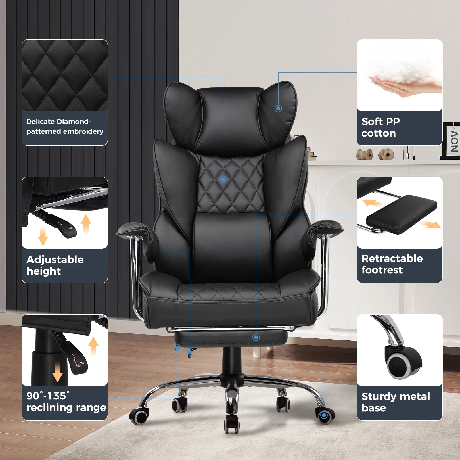 Big and Tall Gaming Chair with Pocket Spring Lumbar Support, Ergonomic Office Chair with Footrest - Kimlud