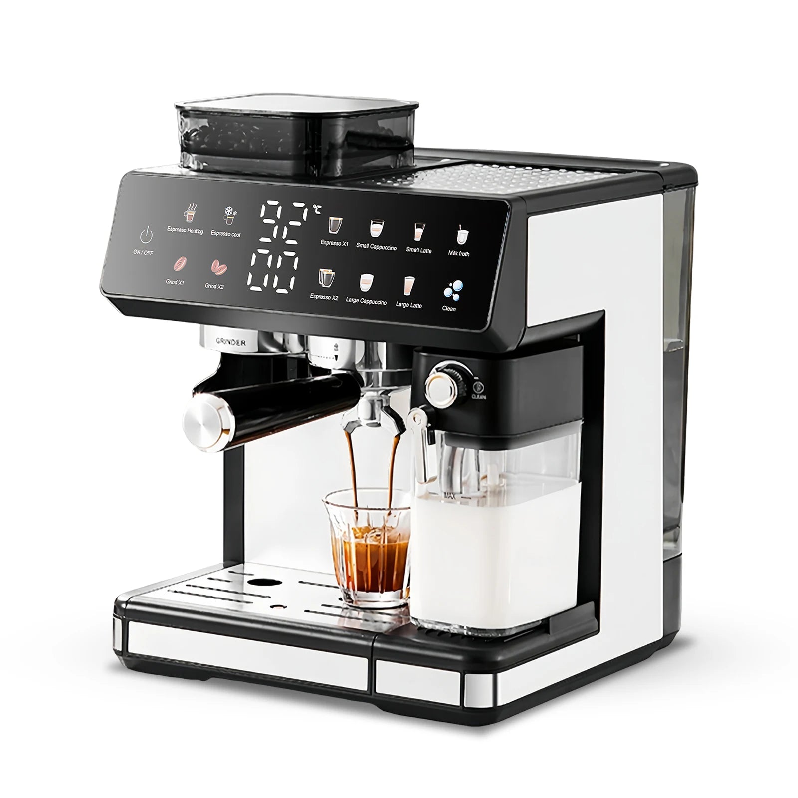 1350W coffee fully automatic, with dual boiler and milk frother, 2.7L water tank, touch screen, Bean and powder coffee |...