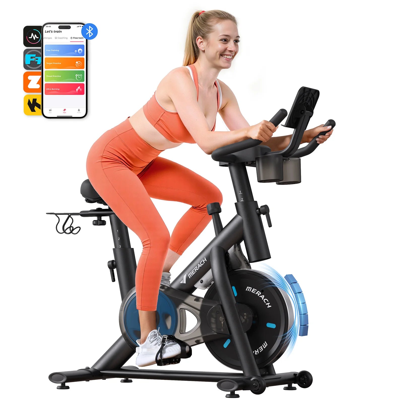 MERACH Exercise Bike Brake Pad/Magnetic Stationary Bike with Exclusive App Low Noise Indoor Cycling Bike with Fitness Courses B2 - Kimlud