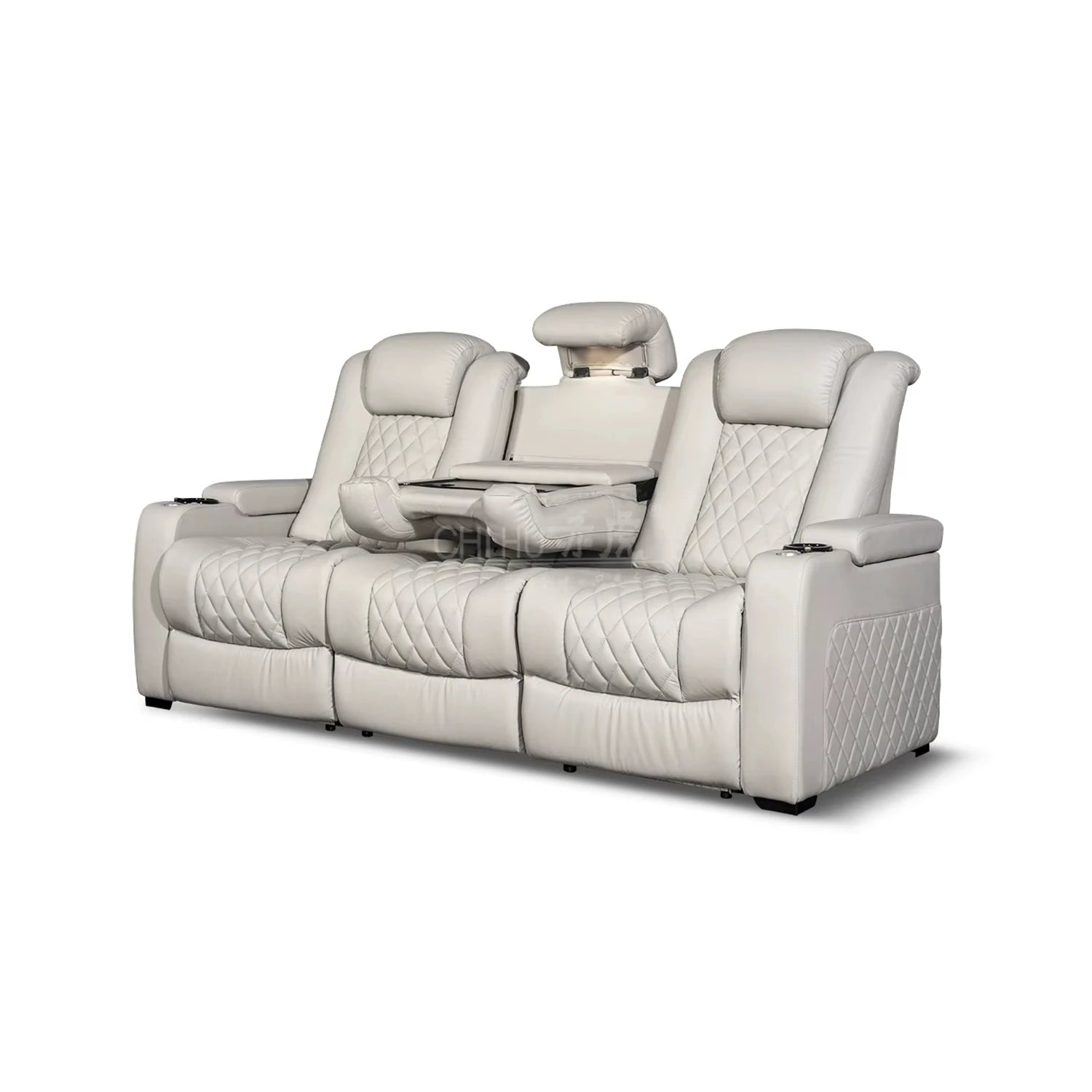 White Color 3seater Electric Cinema Sofa Home Theater Furniture Cinema Interior Home Theater Laydown Table Recliner Sofa Chair