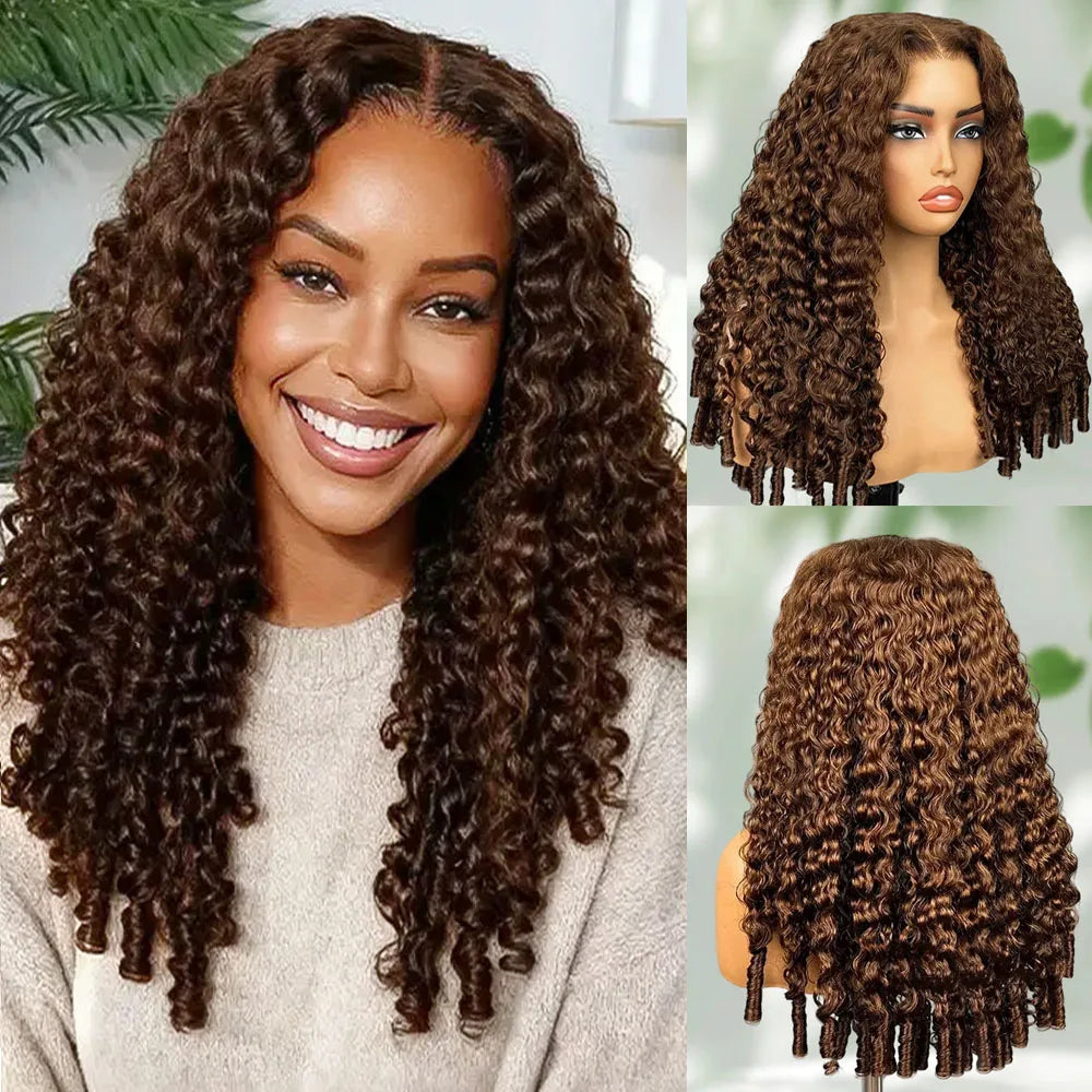 Chocolate Brown Burmese Curly 13x4 13x6 HD Lace Frontal Wig Invisible Strap 360 Full Lace Glueless Wig Lace Front Human...