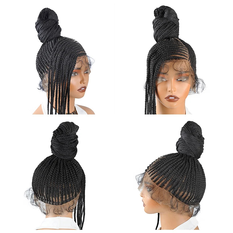 Handmade Synthetic Full Lace Kontless Braids Wigs Ponytail Braided Lace Wigs for Black Women Cornrow Braided Wigs With...