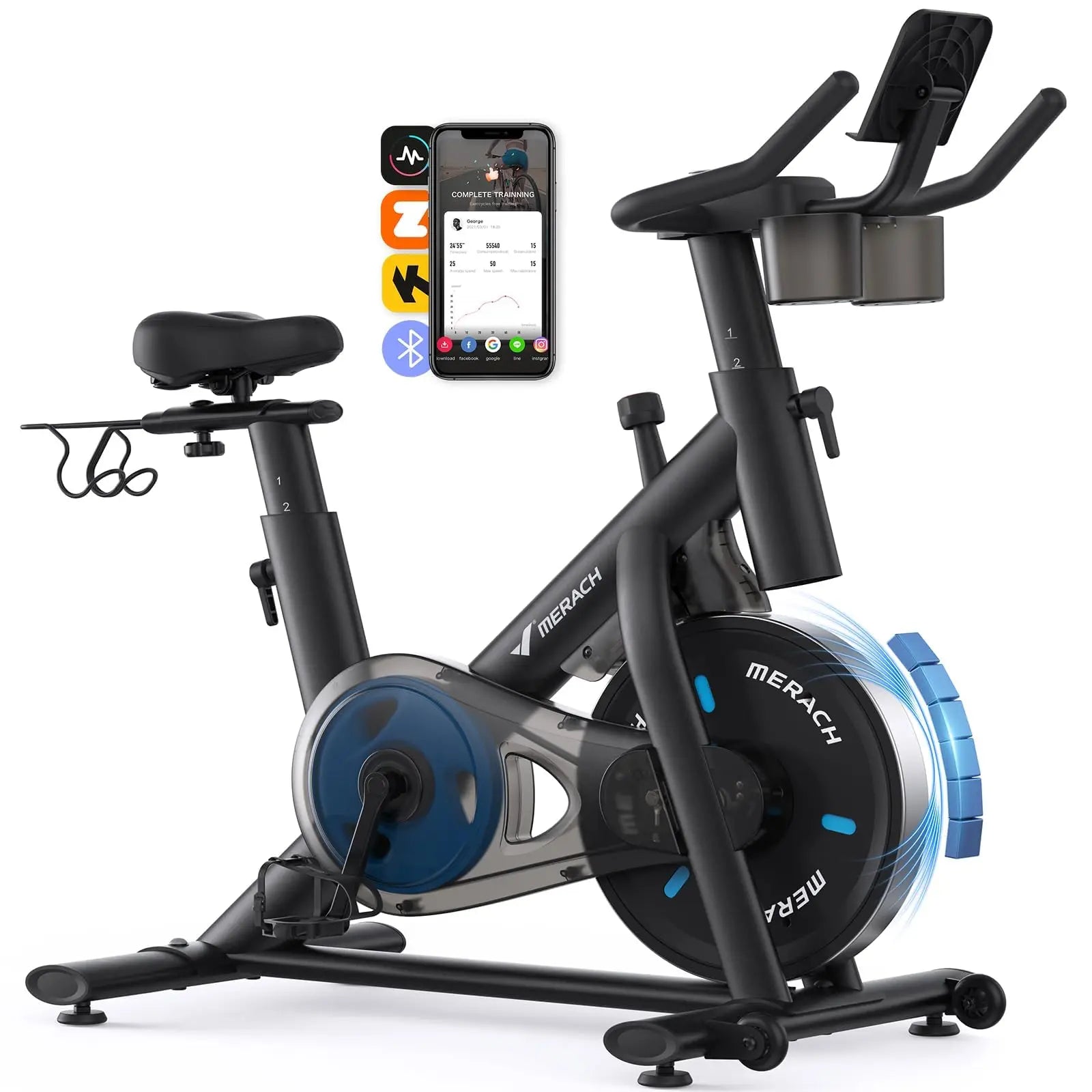 MERACH Exercise Bike Brake Pad/Magnetic Stationary Bike with Exclusive App Low Noise Indoor Cycling Bike with Fitness Courses B2 - Kimlud