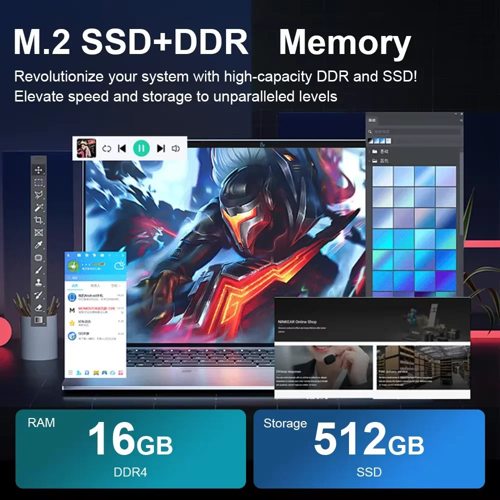 Windows 11 Laptops Computer Gaming Intel Core 5005U Computer 16GB RAM 1/2TB SSD Fingerprint Unlock 15.6" 1920*1080 Notebook PC - Kimlud