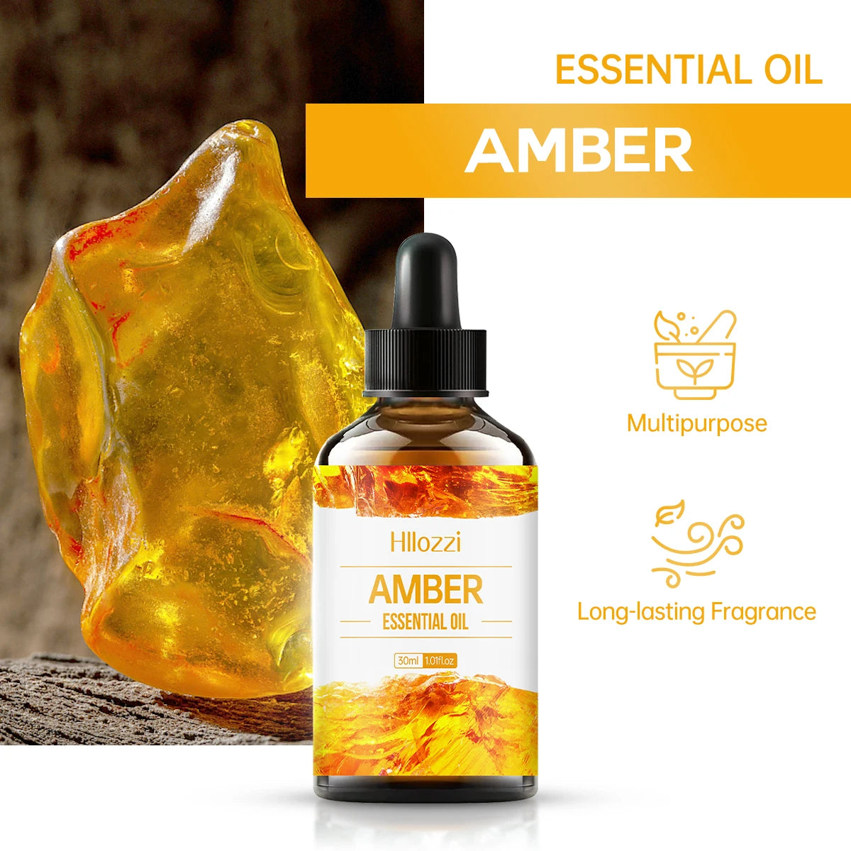 Amber essential oil, a natural fragrance, is suitable for body massage treatments and hair care. It can also be used in diffuser