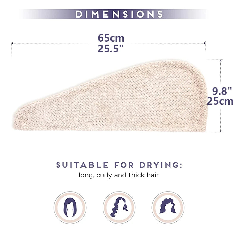 Solid color hair towel Textured dry hair cap 9.8 "X 25.5" absorbent hair towel wrap for button-down women