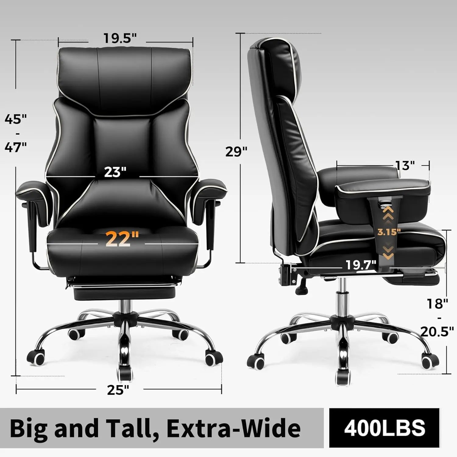 COMHOMA Big and Tall Office Chair 400lbs High Back Leather Executive Chair with Ergonomic Lumbar Support & Pocket Spring Cushion - Kimlud